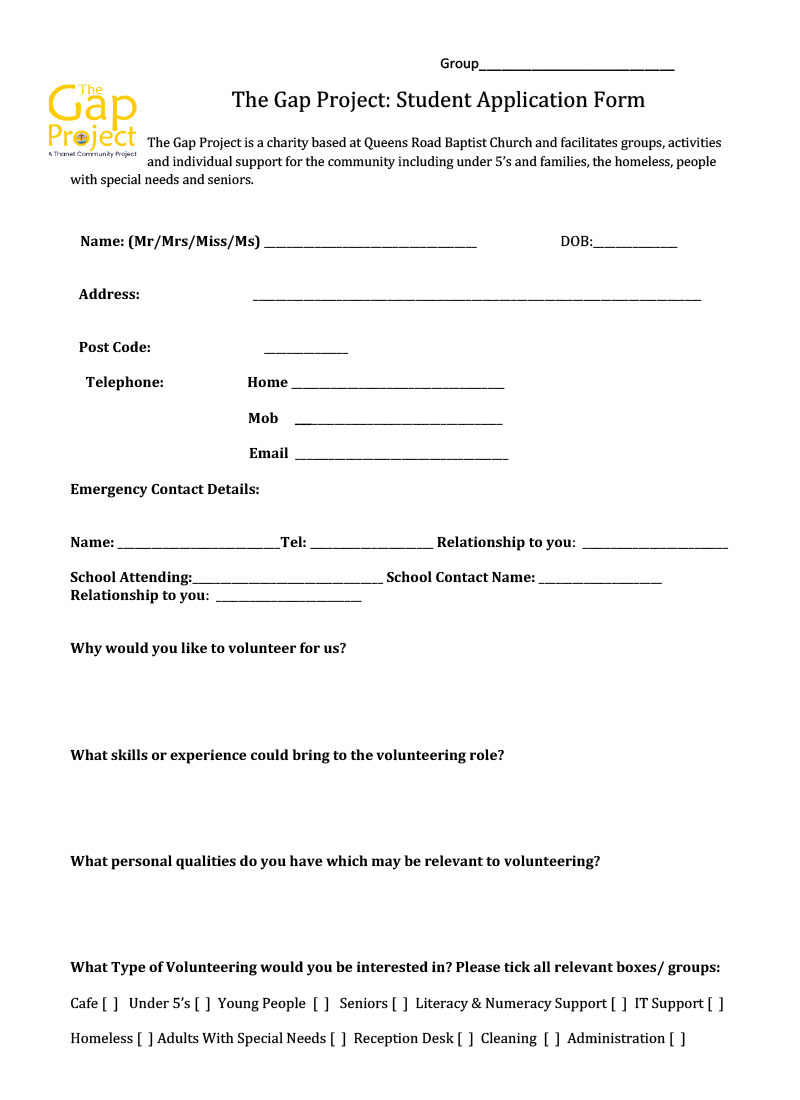 The Gap Project Volunteer Application 2025